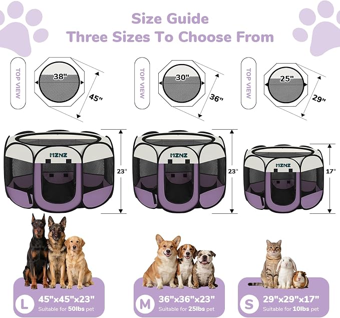 Dog Cat Playpen, Portable Puppy Pet Crate Indoors for Small/Medium Dogs Cats Rabbits, Foldable Dog Cage Enclosure for Outdoor, Pop Up Dogs Tent Kennel with Carrying Case, Purple