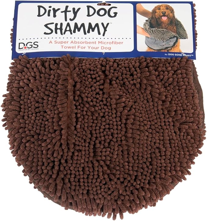 Dog Gone Smart The Dirty Dog Shammy - Antimicrobial Microfiber Dog Towel for Odor Control, Fast-Drying Plush, Dual Hand Pockets & Elastic, Super Absorbent, Machine Washable, 31 x 13 in, Brown