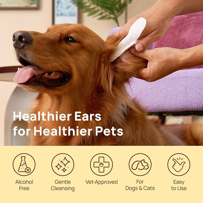 HICC PET Ear Cleaner Finger Wipes for Dogs, Cats, Small Animals, Vet-Trusted Dog Ear Infection Treatment to Relief Itchy & Inflammation, Clean Wax, Dirt, Stain & Odor, Hypoallergenic(Coconut Scent)
