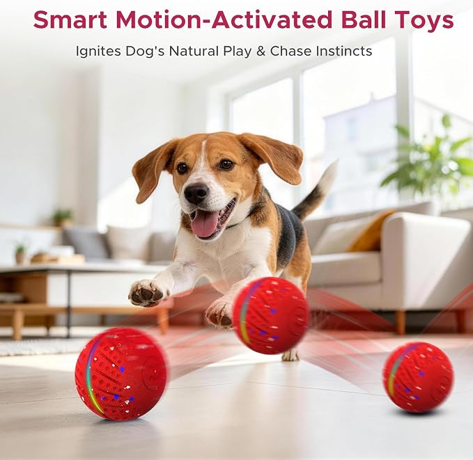 Dog Toys for Small Medium Dog to Keep Them Busy, Smart Interactive Dog Toys, Automatic Moving Bouncy Dog Balls 3-Modes with Lights, Motion Activated Rolling Dog Balls, Mental Stimulation, E-TPU Red