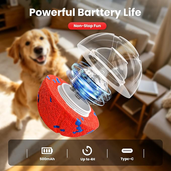 Interactive Dog Toys Dog Ball - Auto Bouncing & Rolling, Chew-Resistant E-TPU Material, 3 Interactive Modes, IPX7 Waterproof, Smart Chase Pet Toy Ball for Medium and Large Dogs (Red)
