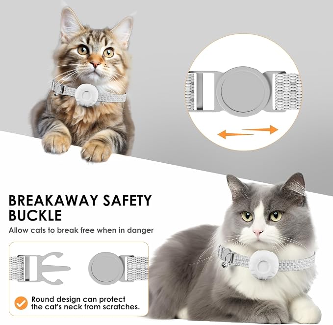 GPS Tracker, Waterproof Pet GPS Tracker for Cats,Cat Tracker Compatible with Apple Find My App (Only iOS), No Monthly Fee, White