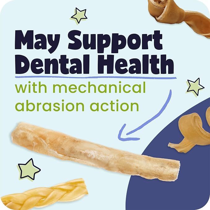 Pawstruck Natural Large 10-13” Beef Collagen Braids for Dogs – Long-Lasting Rawhide & Bully Stick Alternative, with Chondroitin & Glucosamine – 3 Pack