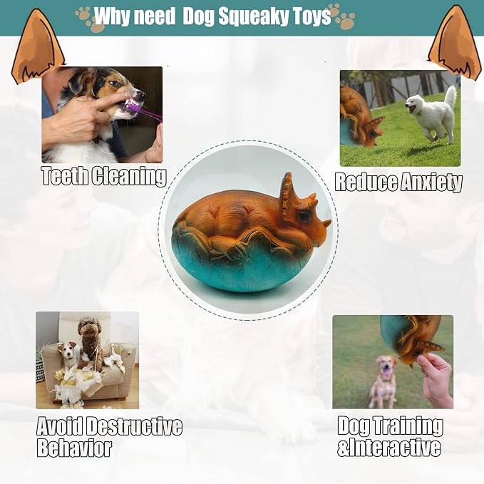 Squeaky Latex Dog Toys,Cute Dinosaur Egg Dog Squeaky Chew Toys for Training,Fetch Interactive Play for Small Medium Large Dogs,5.5inch