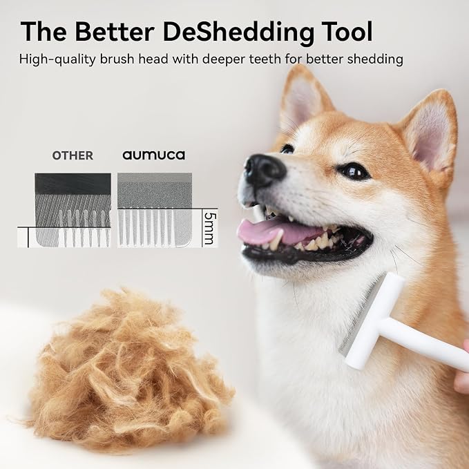 aumuca Pet Deshedding Tools for Short Haired Cats & Dogs, White