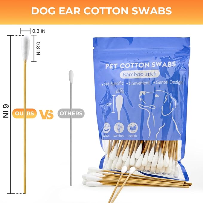 OwnWise 200pcs Extra Large Cotton Swabs, Long Wooden Cotton Swab for Dog Ears Cleaning, Highly Absorbent Big Cotton Balls Jumbo Size with 6 Inch Bamboo Sticks