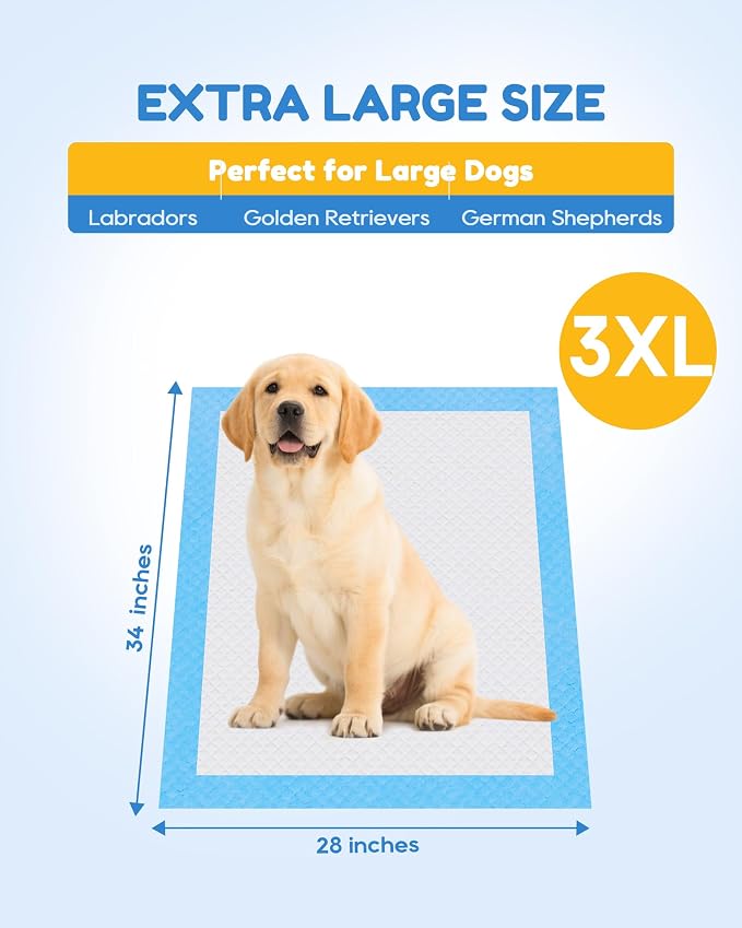 100 Count-36" x 36" XXXL Pee Pads for Dogs, Extra Large Puppy Pads, Super Absorbent Disposable Dog Training Pads, Quick Drying, Leak-Proof, Ultra Thick Potty Pads for Dogs, Puppies, Doggie, Cats