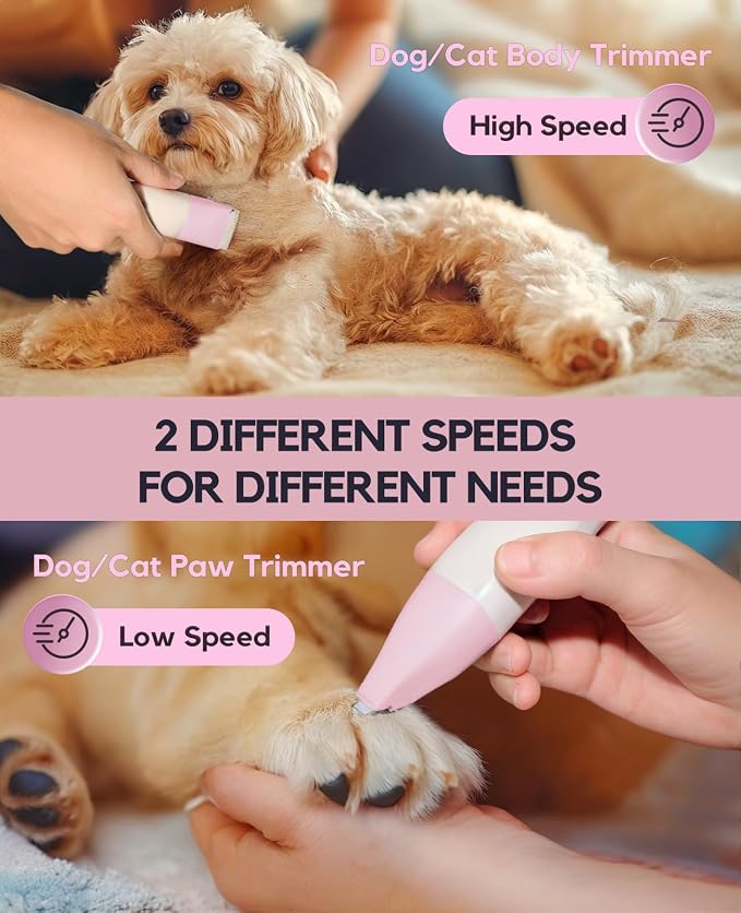4-in-1 Dog Clippers Grooming Kit - Paw Trimmer & Nail Grinder, Pink