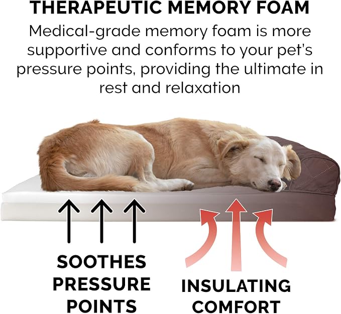 Furhaven Memory Foam Dog Bed for Medium/Small Dogs w/ Removable Bolsters & Washable Cover, For Dogs Up to 35 lbs - Quilted Sofa - Coffee, Medium