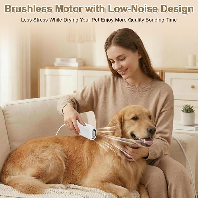 Pet Neck Dryer,110,000 RPM Brushless High-Speed Blower for Dogs and Cats | Pet Hair Dryer with 3 Speeds & 3 Temp for Grooming 110V