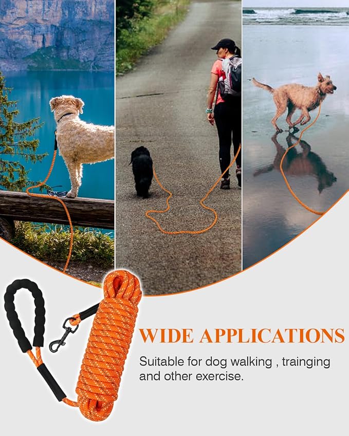 Taglory Long Dog Leash, 15FT 30FT 50FT 66FT, Training and Recall Leash with Comfortable Padded Handle for Large Medium Small Dogs Walking, Camping, Orange 30FT