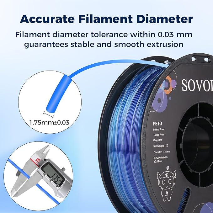 Sovol 3D Printer PETG Filament 1.75mm, Gradient Multicolors Filaments Material, 1kg (2.2lbs), Dimensional Accuracy +/- 0.03 mm, Fit Most FDM Printer, Blue