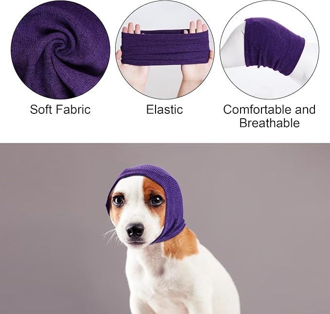 Quiet Ears for Dogs, Rbenxia 1 Piece Dog Ear Cover Hoodies Dog Ear Muffs Headband Noise Ears Protection Warm Winter Scarf (Purple, Large)