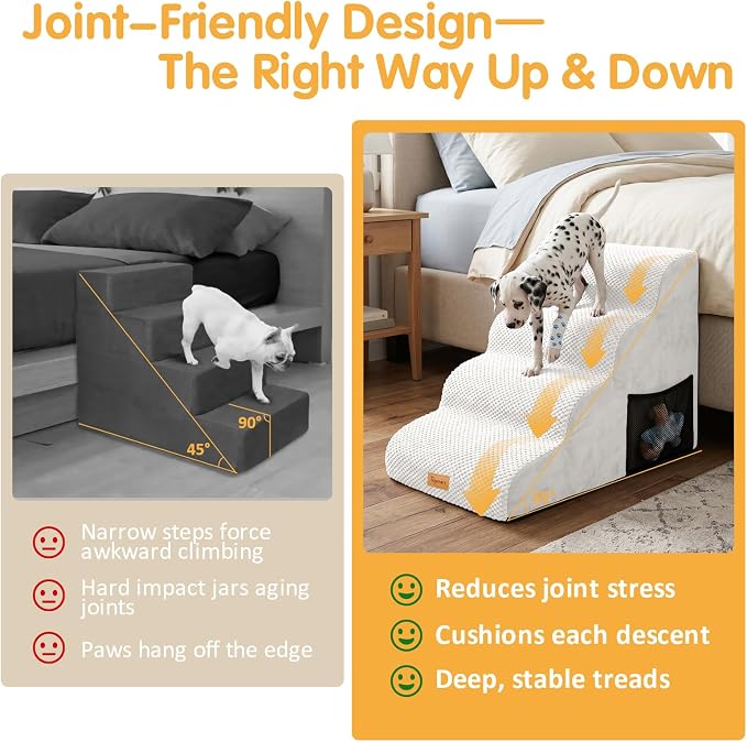 Topmart High Density Foam Dog Steps 4 Tiers,Extra Wide Deep Pet Steps,Non-Slip Dog Stairs Ramp for Bed,Soft Foam Cat Ladder,Best for Older Injured,Older Pets,Cats with Joint Pain