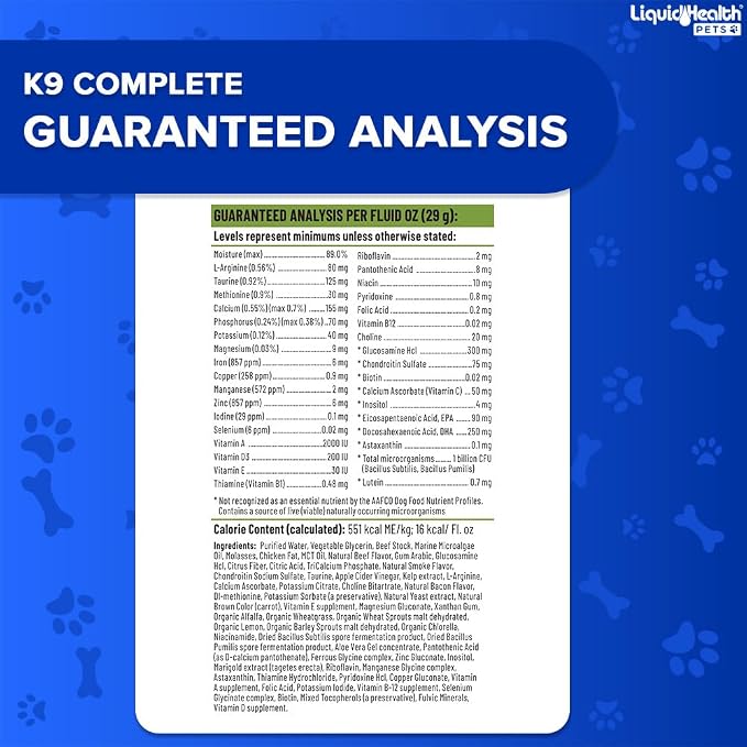 LIQUIDHEALTH Pets K9 Glucosamine Chondroitin Hip & Joint Formula & K9 Complete 8-in-1 Multivitamin for Dogs, Puppies - Pet Supplement Bundle for Joint Health, Immune Support, Canine Vitamins, USA Made