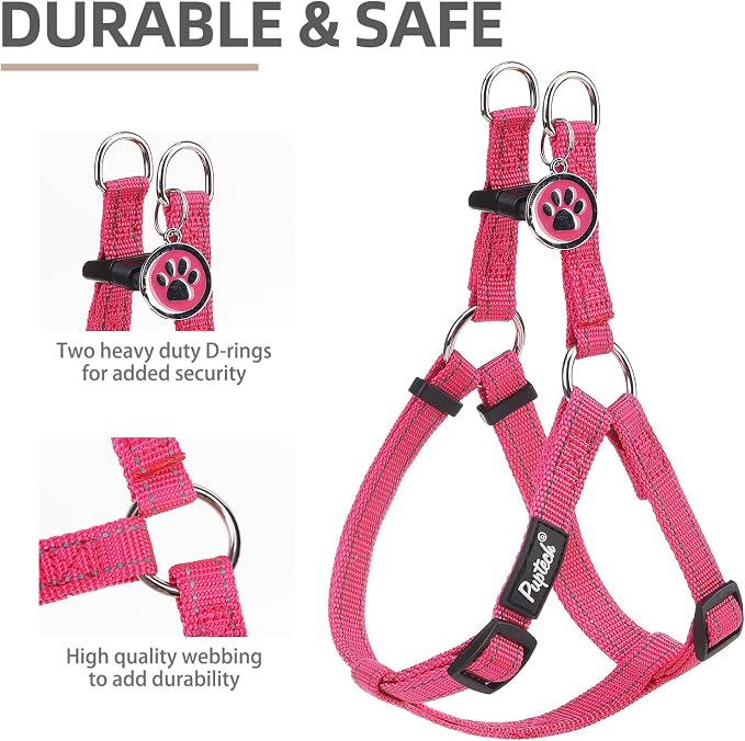 PUPTECK No Pull Dog Harness Small Sized Step-in Adjustable Puppy Vest | Soft Webbing Basic Halter with ID Tag for Outdoor Walking