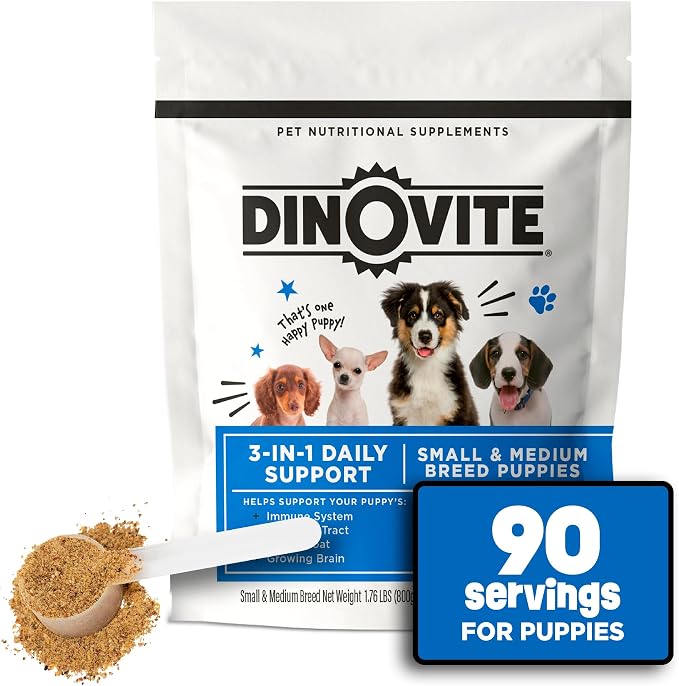 Dinovite Probiotic Food Topper for Puppies, Digestive Support, 90 Servings