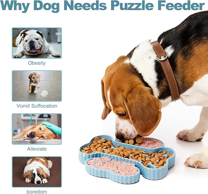 2 in 1 Slow Feeder Dog Bowls, Slow Food for Dogs with Suction Cups, Dry and Wet Interactive Dog Puzzle Feeder Bowls for Anxiety Relief, Silicone Dogs Feeding Mat Pad Dish for Slow Down Eating