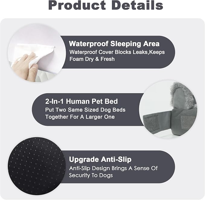 Orthopedic Egg-Crate Foam Sofa Dog Bed - L 35x22in, Dark Gray