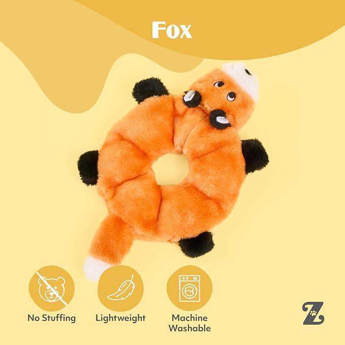 ZippyPaws Loopy No Stuffing Dog Toys to Keep Them Busy - 10" | For Small, Medium, & Large Dogs, Squeaky Pet Toy for Boredom, Unstuffed Chew Toy, Soft Plush Puppy Products, Fox