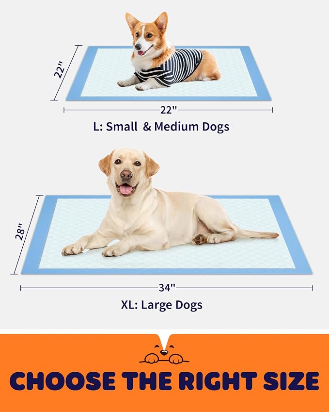 Powools Puppy Pads - Super Absorbent & Spill-Proof Pee Pads for Dogs with 6-Layer Material, Quick-Dry Potty Pads for Floors, Furniture, Vehicle, 34" × 28", 100 Packs