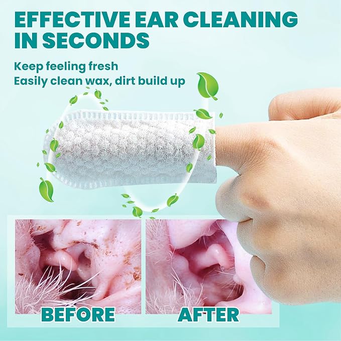 MEDUWEDU Ear Cleaner Finger Wipes 120 Counts, Dog Ear Cleaner, Grooming Kit Care for Dogs and Cats, Soft & Easy Otic Cleaning Pads, Remove Wax, Dirt & Stop Smelly, Itchy, Non-Irritating, Unscented
