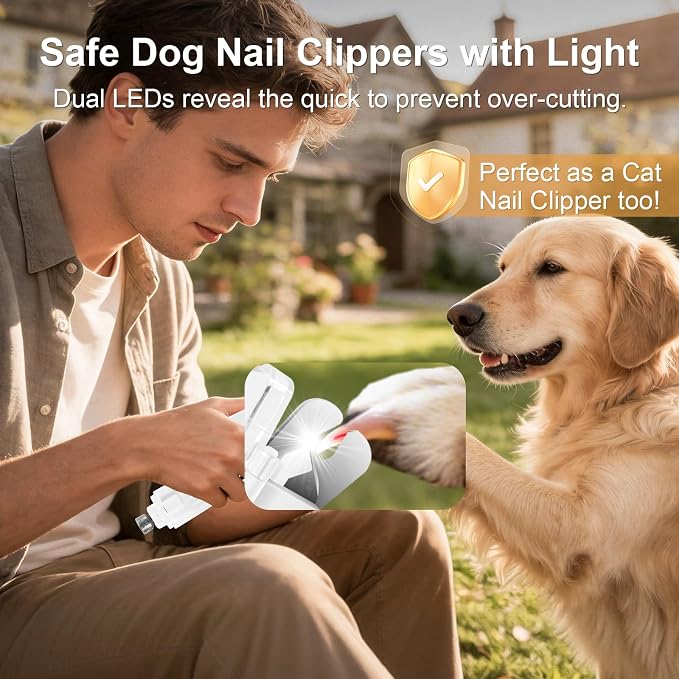 2-in-1 Dog Nail Clippers with Light & Grinder, USB Rechargeable