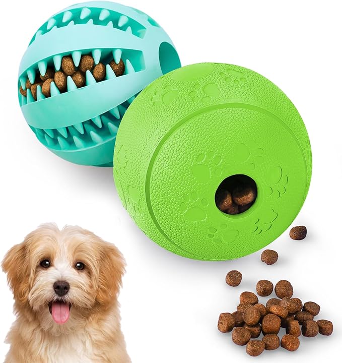 HIPPIH Dog Puzzle Toy 2 Pack, Interactive Dog Toys for Treat Dispensing | Durable Puppy Enrichment Toys, Dog Treat Ball for Teething, Slow Feeder, IQ Training, Blue-2.75'', Green-3.14