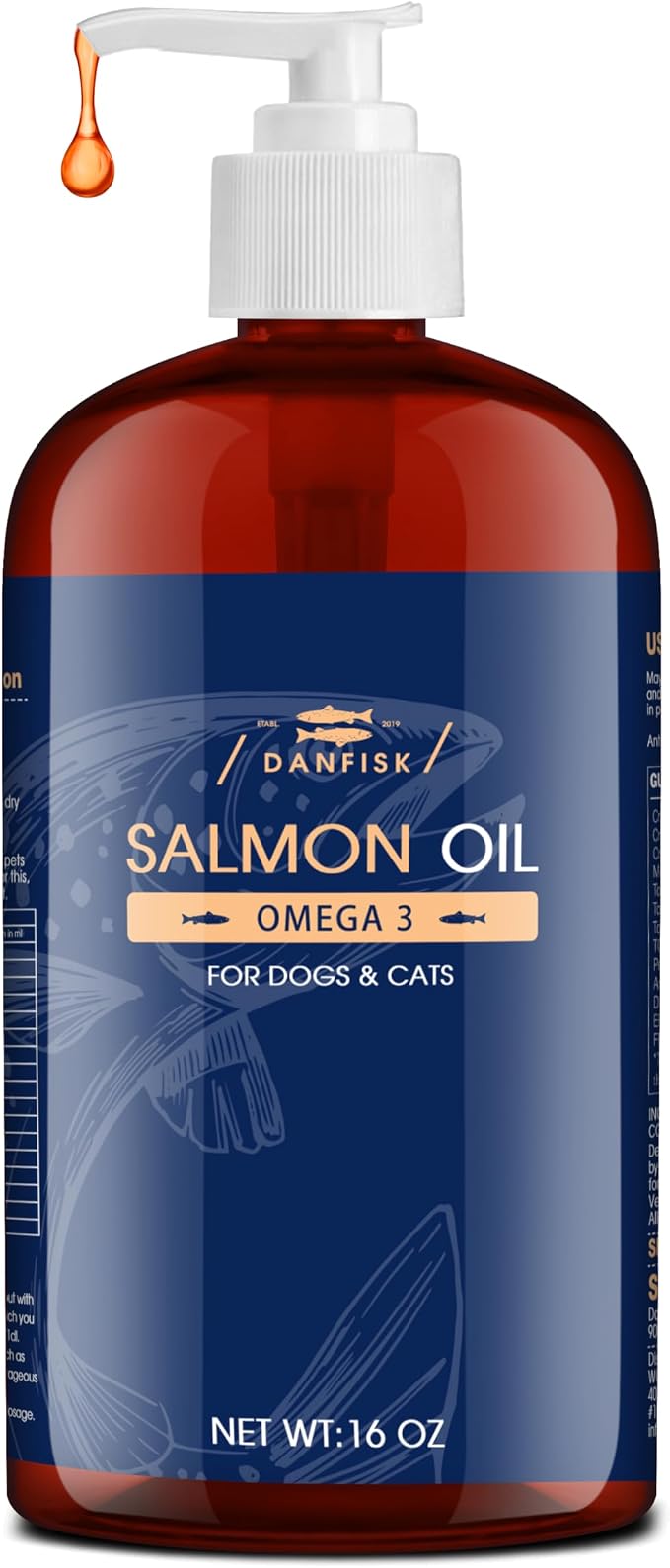 DANFISK Salmon Oil Formula with Omega 3, Fish Oil for Dogs Supplement, Skin & Coat Dog Oil, Itchy Relief, Immune Support for Joints & Heart, Food Topper, 16 oz.