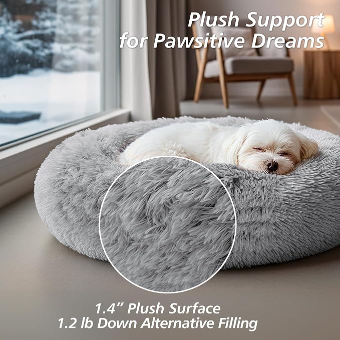 JOLLYVOGUE 36" Calming Donut Dog Bed, Smoke Grey