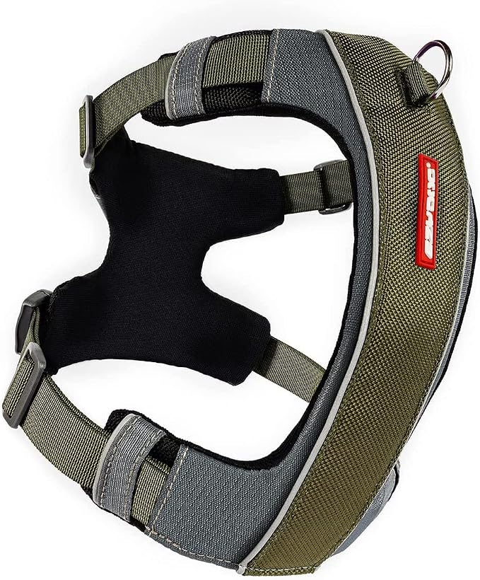 EzyDog X-Link Dog Harness, No Pull Design with Front D-Ring - X-Small Olive | Soft Padded Chest Panel, Adjustable, Fits Small or Large Dogs, Accessory Loop, 2 Leash Attachment Points, Reflective Trim,