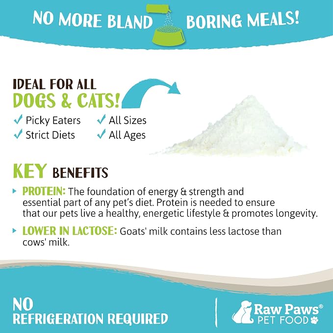 Raw Paws Boost Pet Food Topper Whole Goat Milk Powder, 3.1-oz - Made in USA, Dog Food Toppers for Dry Food - Cat Food Toppers, Dog Food Topper Powder, Dog Food Flavor Topper, Goat Milk Gravy for Cats
