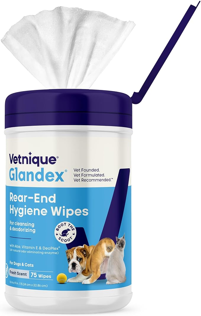 Glandex Beef Liver Anal Gland Support Powder 4oz & Glandex Anal Gland Hygienic Pet Wipes 75ct Bundle, Anal Gland Powder for Dogs with Pumpkin & Fiber, Scented Dog Cleaning Wipes for Anal Glands