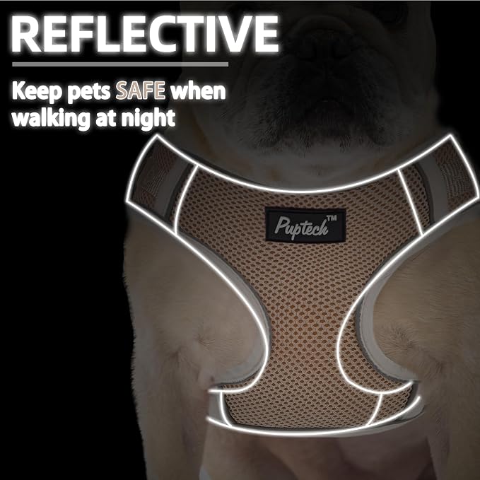 PUPTECK Dog Harness and Leash Set, No Pull Adjustable Pet Small Dog Harness, Reflective Soft Mesh Pet Vest, for Small Medium Dogs Walking, Khaki, XS