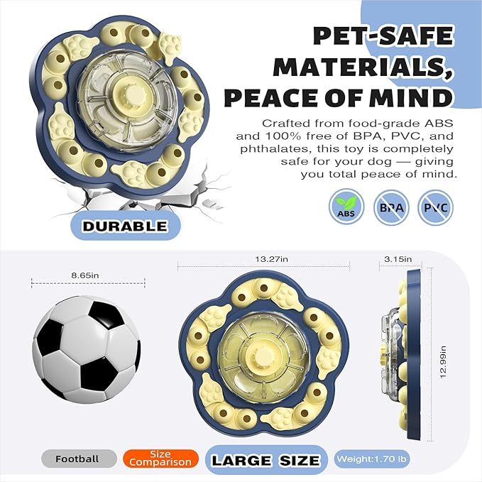 KADTC Dog Puzzle Toy Level 3 in 1, Spinning Dog Toy, Interactive Treat Dispenser & Slow Feeder for Boredom Buster & Brain Stimulation, Suitable for Small/Medium/Large Dogs