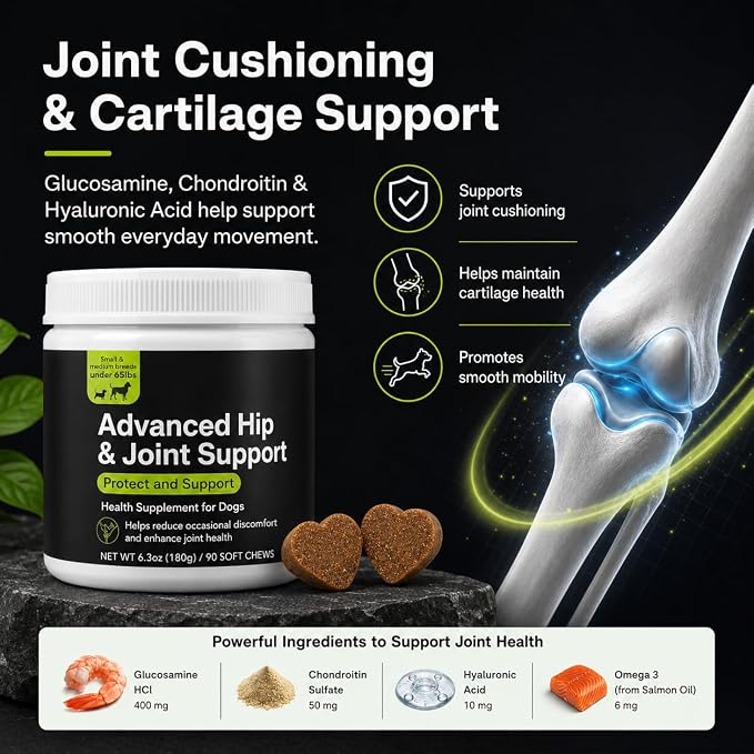 Dog Hip & Joint Supplement Soft Chews, Glucosamine MSM for Dogs 90 Count