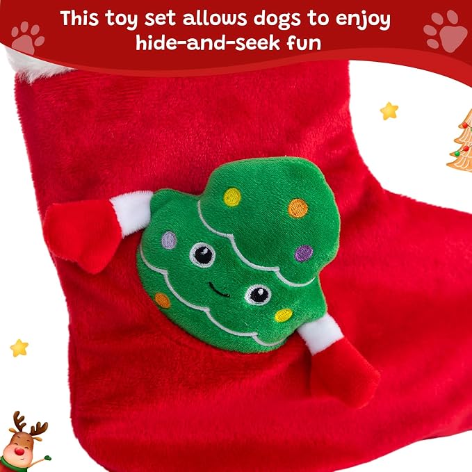 Hollypet Christmas Squeaky Hide and Seek Dog Toys for Small and Medium | Interactive Plush Stuffed Dog Squeak Toys for Small Medium Sized Dogs and Non-Aggressive Chewers, Puppy Teeth Clean Chew Toys