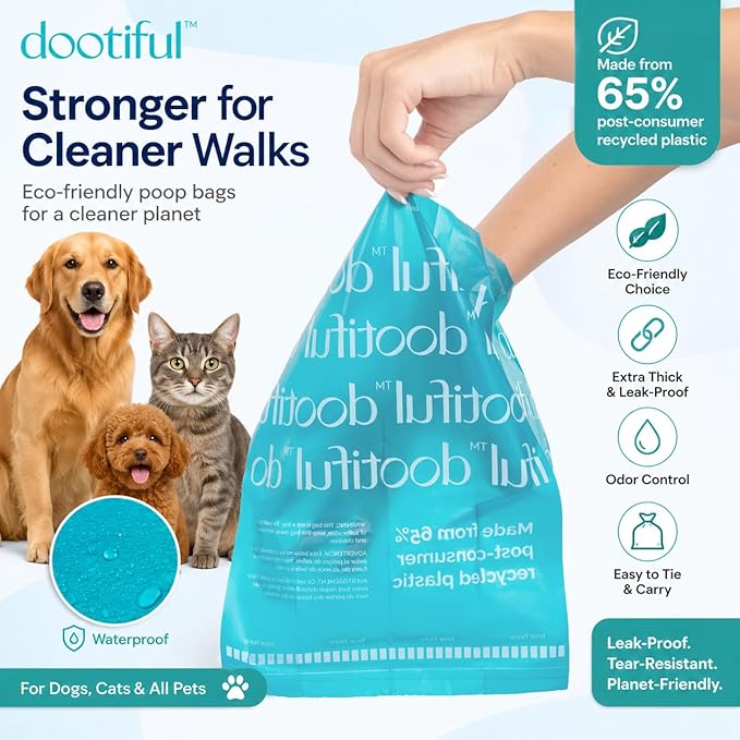 Dog Poop Bags - 240 Unscented Waste Bag, 65% Recycled Materials, Tear Resistant Pet Bags for Poop - 16 Rolls 100% Leak Proof - Extra Thick, Eco-Friendly Doggie Poo Bags for Hassle-Free Cleanup Outdoor