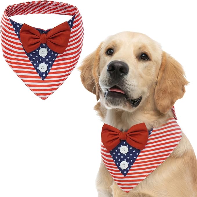 Dog Tuxedo American Flag for Large Dogs, 4th of July Dog Bandanas | Dog Formal Suit Bowtie Collar for Dogs Puppy Memorial Day Bandana with Bow Tie Adjustable Dog Costume Independence Day XL