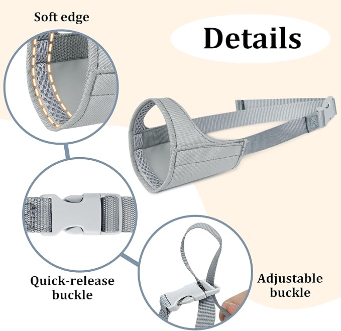 Fabric Dog Muzzle for Short Snout Small Dogs Chihuahuas Anti-Bite | Prevent Fierce Biting Chewing, Grooming Vet Visits Walking Nail Care Use, Allow Drinking Panting, Soft & Sturdy | Grey, M