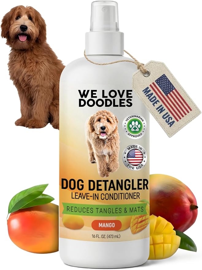Dog Detangler Spray, Leave-in Conditioner Spray for Dogs, Mango, USA, 16 OZ | Best Detangling & Dematting Spray for Dogs, Tangled & Matted Hair Remover for Goldendoodles, Doodles & Poodles, Made in USA