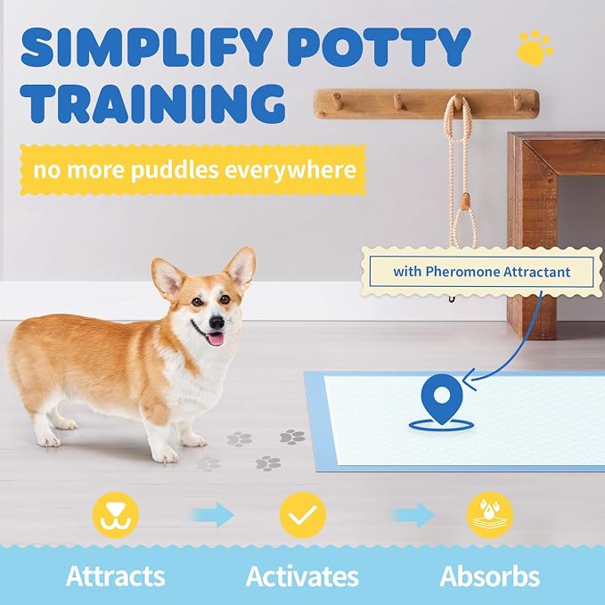 Powools 100-Pack X-Large Puppy Pads - 34'' x 28'' Pee Pads for Dogs Potty Training with Leak-Proof Quick-Dry Design, 6-Layer Wee Wee Pads for Dogs, Blue