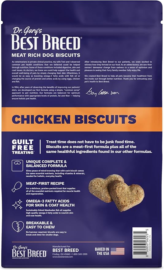 Best Breed Dr. Gary's Chicken Biscuits – Complete & Balanced Crunchy Dog Treats, Veterinarian-Formulated, Meat-First Chicken Recipe (4 Lb. Value Size)
