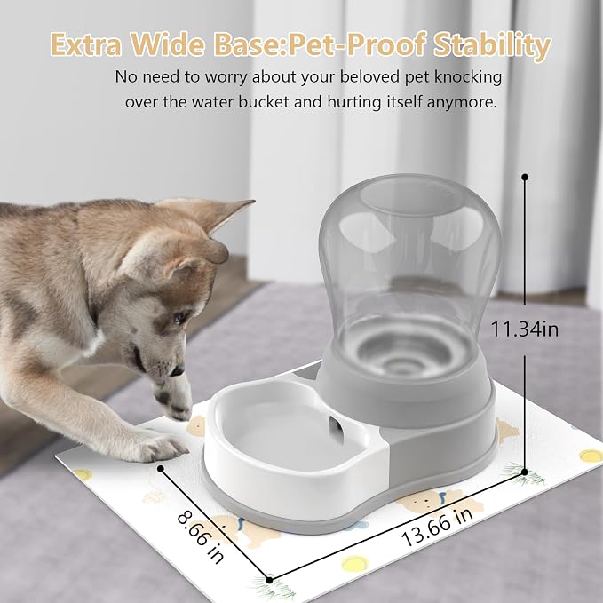 STALTWO 1 Gallon Automatic Dog Water Dispenser, Premium Large Capacity Gravity Pet Water Bowl with Non-Slip Mat for Multiple Pets, BPA-Free Cat Water Feeder for Large Dogs, Refill Less Often, Grey