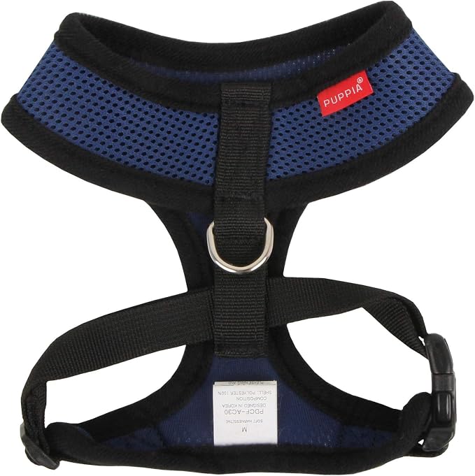Puppia Soft Dog Harness No Choke Over-The-Head Triple Layered Breathable Mesh Adjustable Chest Belt and Quick-Release Buckle, Royal Blue, X-Small