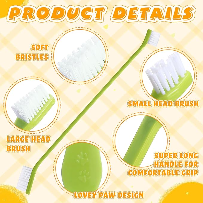 Nuenen 150 Pcs Dog Toothbrush Dual Headed Dental Brushes Puppy Tooth Brushing Kit Long Handle Toothbrush for Large and Small Dogs Cats Most Pets Teeth Cleaning Oral Care Supplies (Stylish Color)