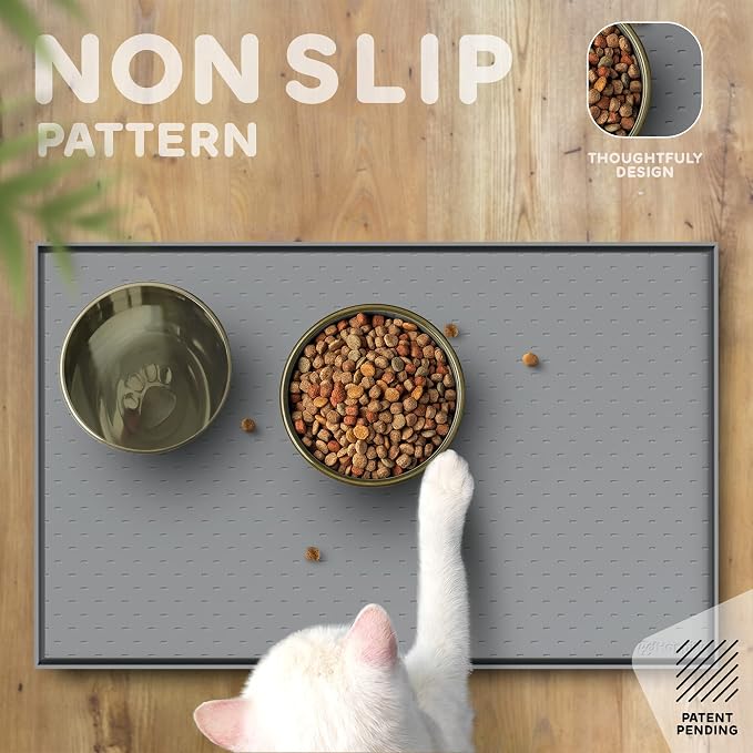 Dog Food Mat - 24x15 Raised Edges Dogs Mat for Food and Water Prevent Spill, Waterproof Cat Food Mats Protect Floors, Easy Clean Dog Bowl Mats for Food and Water, Silicone Pet Feeding Placemats