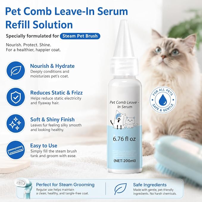 Pet Steam Brush Dog Cat 2026 New Grooming Comb for Shedding Concentrated Waterless Shampoo, Pet Comb Leave-in serum, 2*Shampoo(Steam Brush not Included)