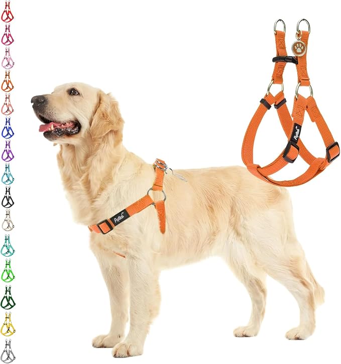 PUPTECK No Pull Dog Harness Large Sized Step-in Adjustable Puppy Vest | Soft Webbing Basic Halter with ID Tag for Outdoor Walking