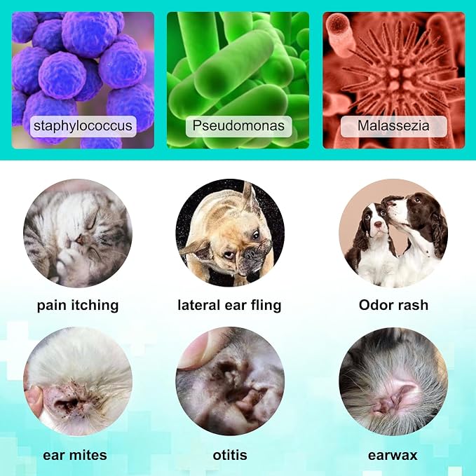 newseel Ear Mite Treatment for Dogs and Cats, Relief for Dogs and Cats Suffering from Ear Mites for Cats & Dog Yeast Infection, Pets Ear Cleaning Drops with Soothing Aloe (1)